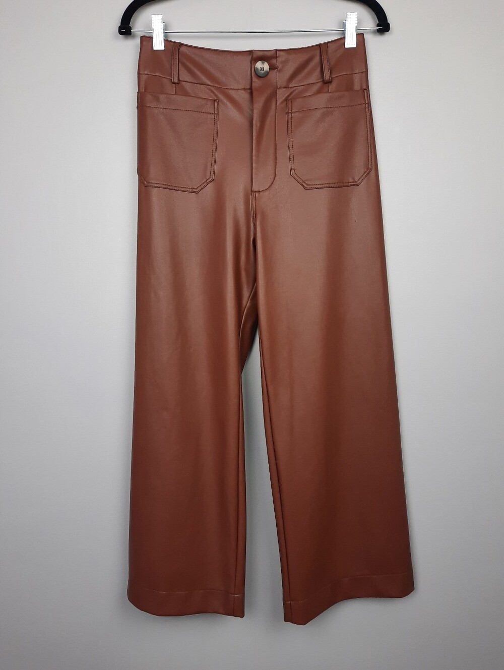 Maeve The Colette Brown Faux Leather High Rise Crop Wide Leg Pants size 27